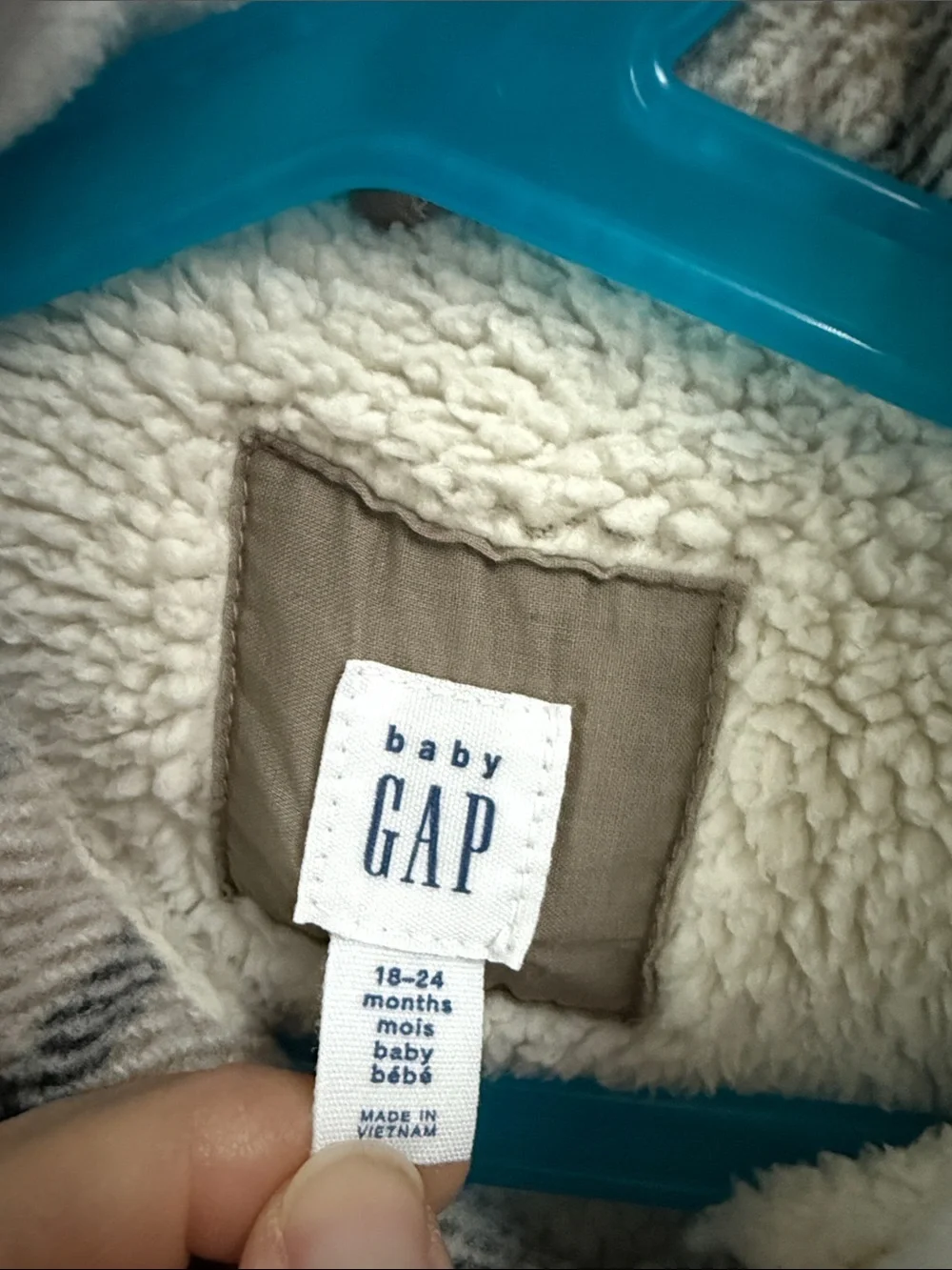 GAP Plaid Sherpa-Lined Shacket in Cream, Tan & Gray